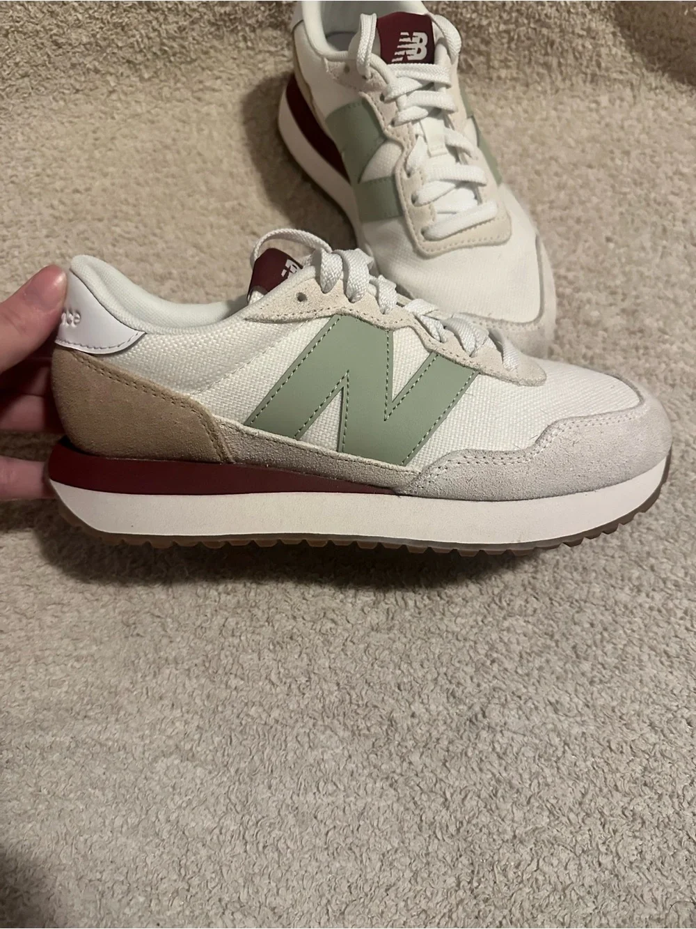 New Balance White Sage Green and Burgundy Retro Runner